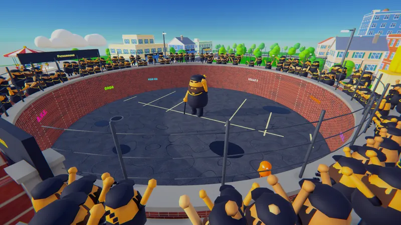 QAQA's backyard pit, surrounded by a crowd of his look-alikes